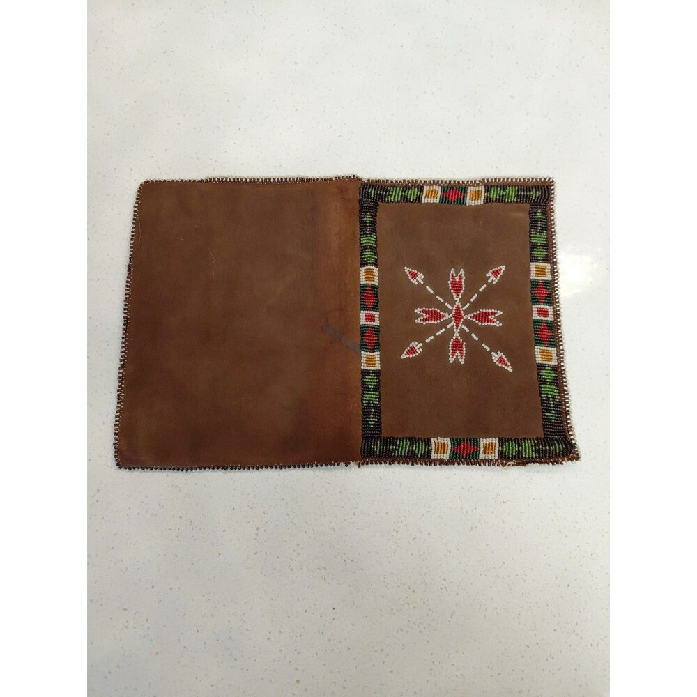 Beaded Leather Bible Cover Vintage Possibly Ponca Native American hand beaded